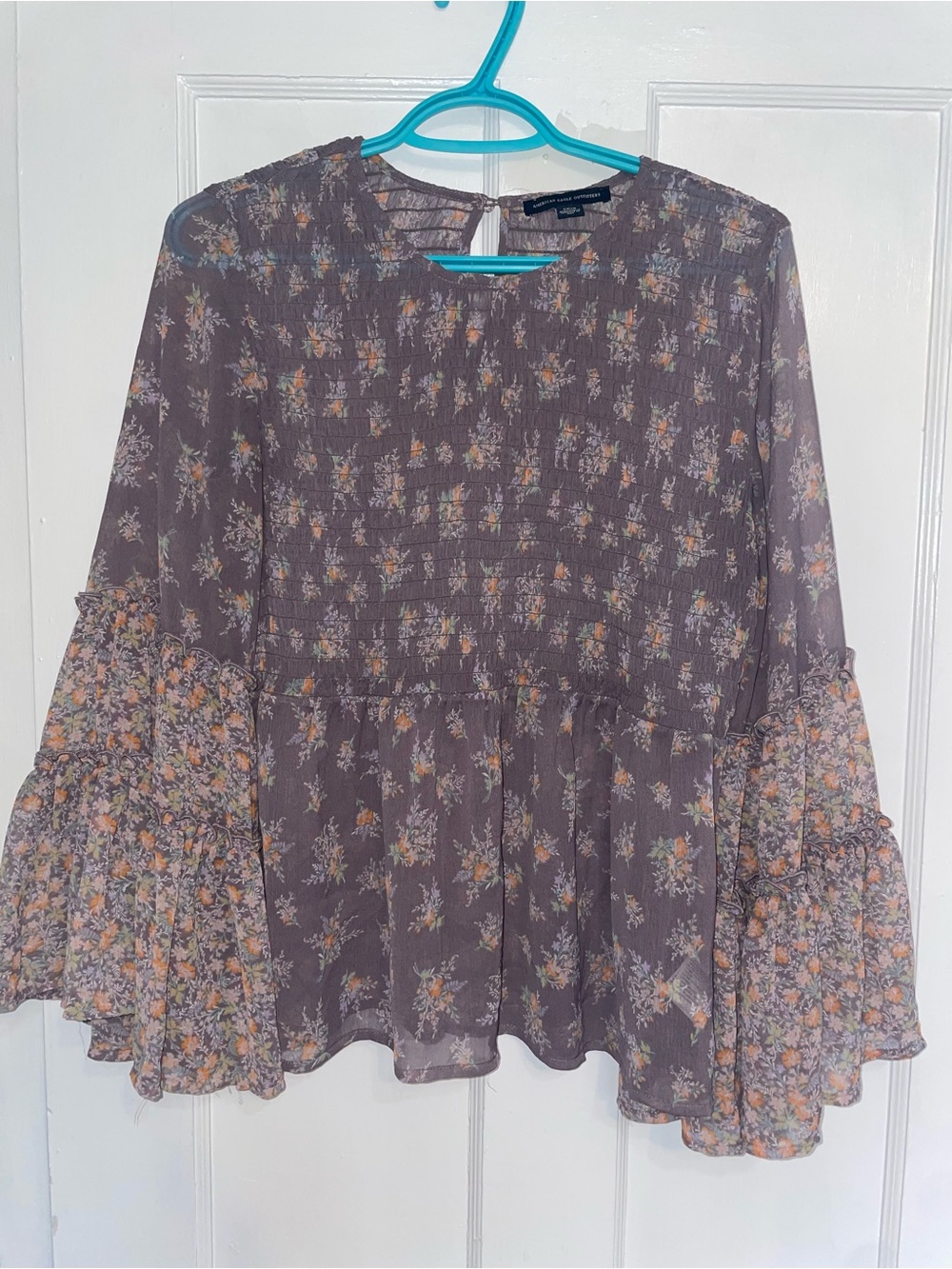 American Eagle • Floral Peplum Blouse - Lilac with Peach Floral •